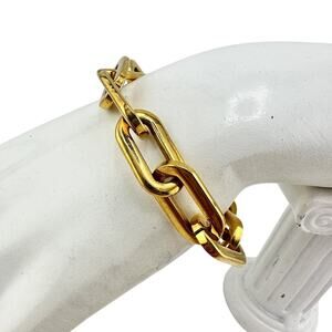 Modern Minimalist Chic Trendy Long Paperclip Chain Gold Tone 5.75” Bracelet